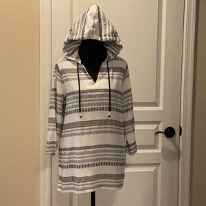 Westbound Gray and White Striped Boxy Hoodie